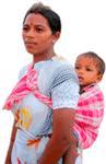 Baby tied to mother's back
